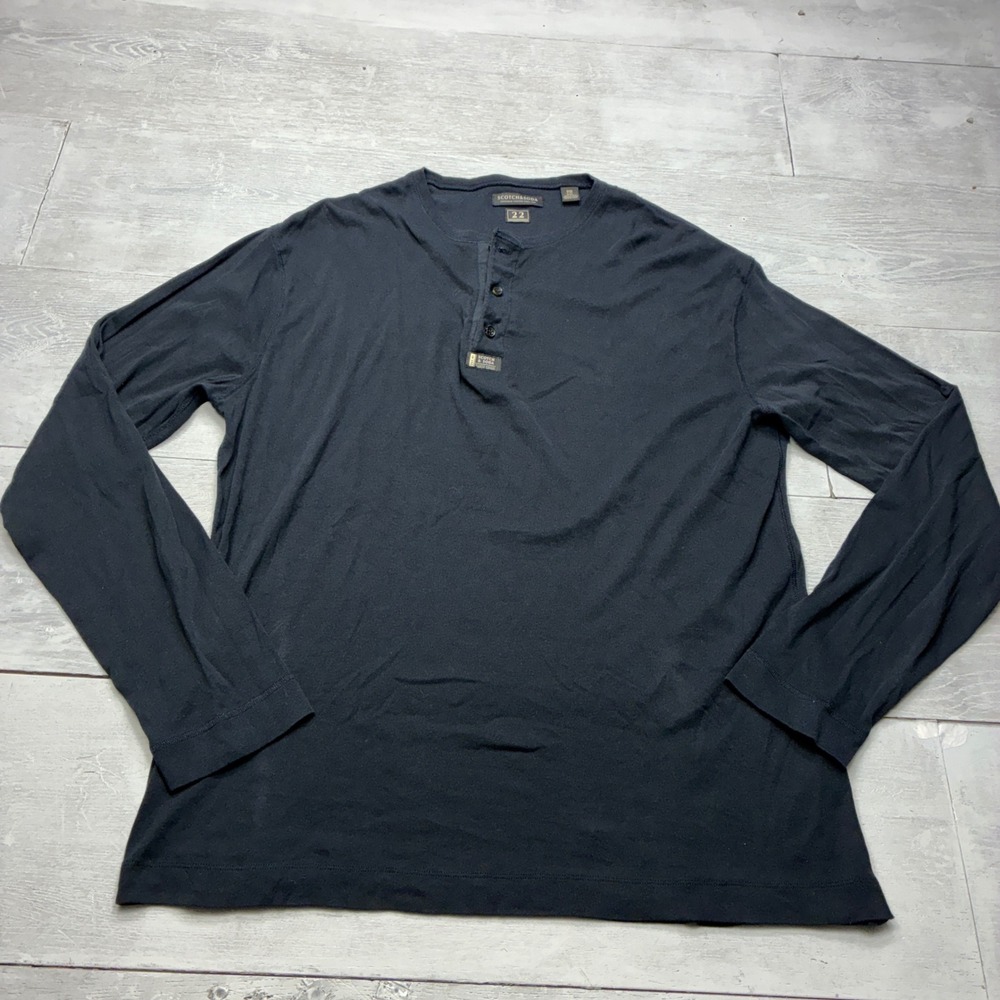 Scotch & Soda Henley Shirt Mens XXL Black Long Sleeve Cotton Jersey Pullover